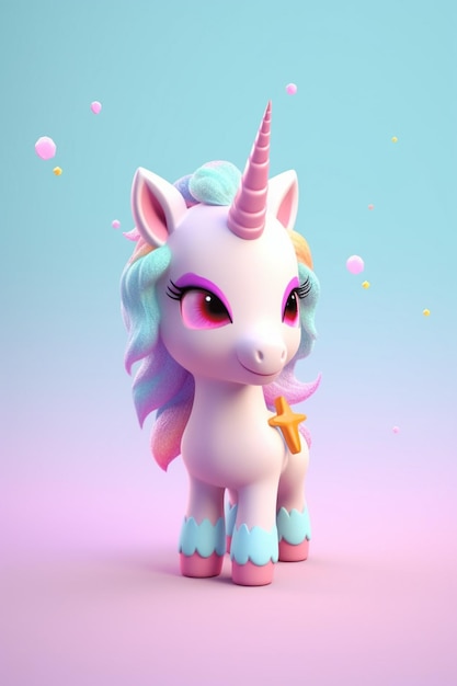 Ilustración de representación 3D de dibujos animados de unicornio