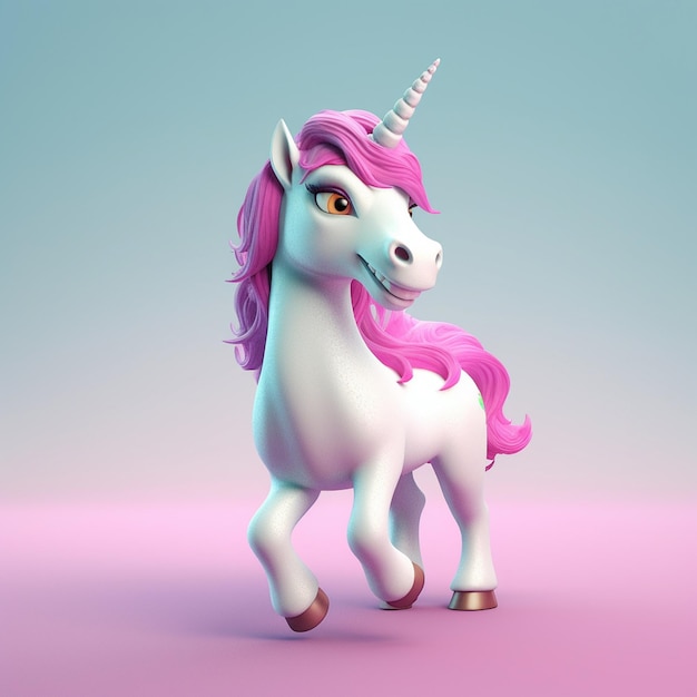 Ilustración de representación 3D de dibujos animados de unicornio