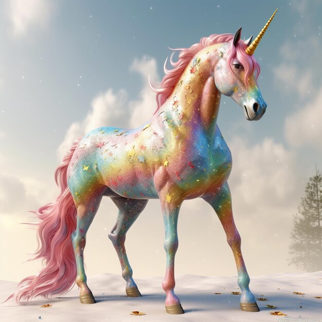 Ilustración de representación 3D de dibujos animados de unicornio