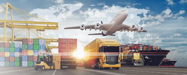 Ilustración de representación 3D de la escena global de logística y transporte xAxA