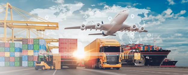 Ilustración de representación 3D de la escena global de logística y transporte xAxA