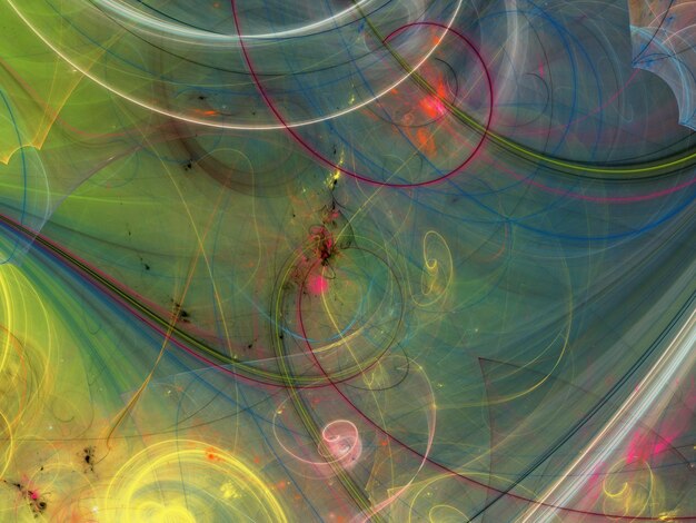 Ilustración de representación 3D de fondo fractal abstracto amarillo y verde