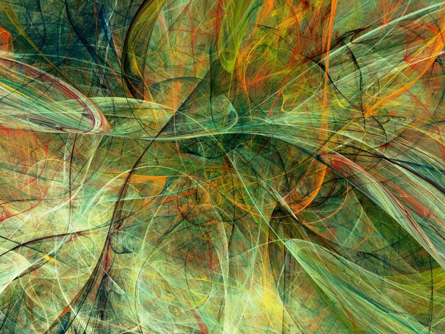 Ilustración de representación 3D de fondo fractal abstracto amarillo y verde