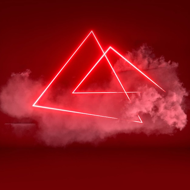 Ilustración de representación 3d de humo realista y luces de tubo de neón rojo Fondo abstracto Formato cuadrado