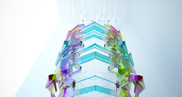 Ilustración y representación 3D interior gótica de gafas degradadas blancas y de colores abstractas