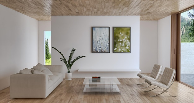 Ilustración de representación 3D de interiores modernos y luminosos