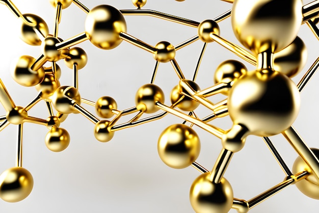 Ilustración de representación 3d molécula abstracta biología química elegante de lujo para IA médica generada