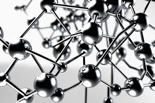 Ilustración de representación 3d molécula abstracta biología química elegante de lujo para IA médica generada