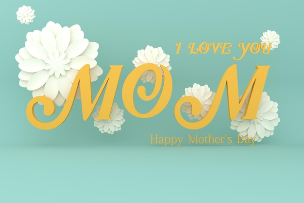 Foto ilustración de representación 3d de la tarjeta del día de la madre feliz para el fondo