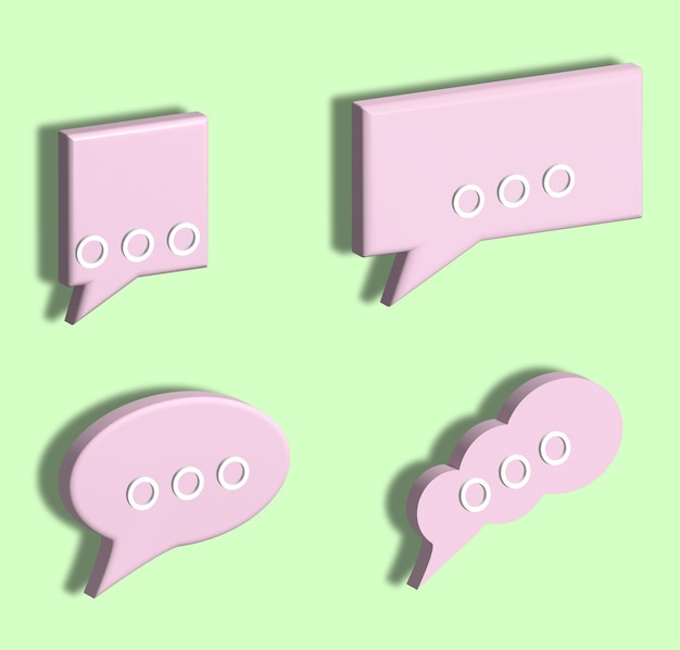 Foto ilustración de representación 3d de varias formas de diálogo rosadas en fondo de selenio
