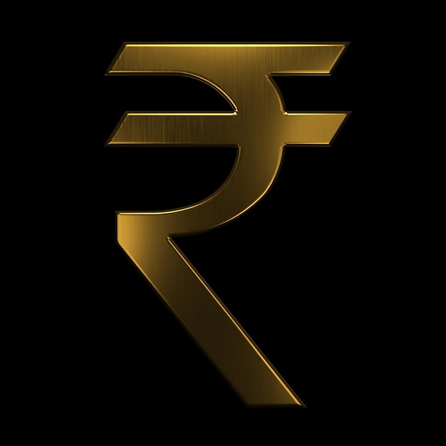 Ilustración de representación de icono 3D de símbolo de rupia india de oro