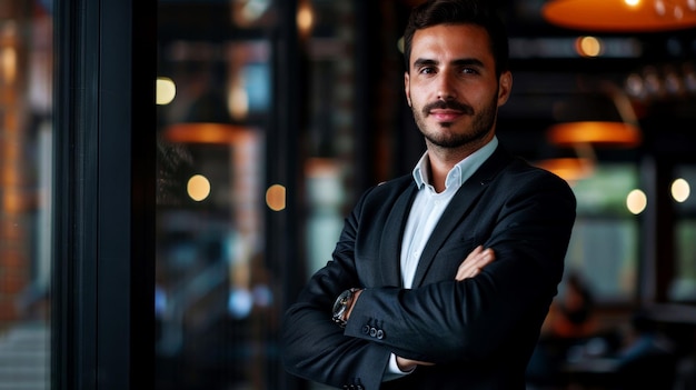 Ilustración retrato de hombre de negocios y efecto resumen