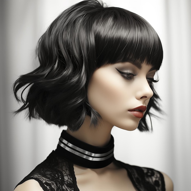Ilustración de un retrato de moda de corte de pelo creado como una obra de arte generativa utilizando IA