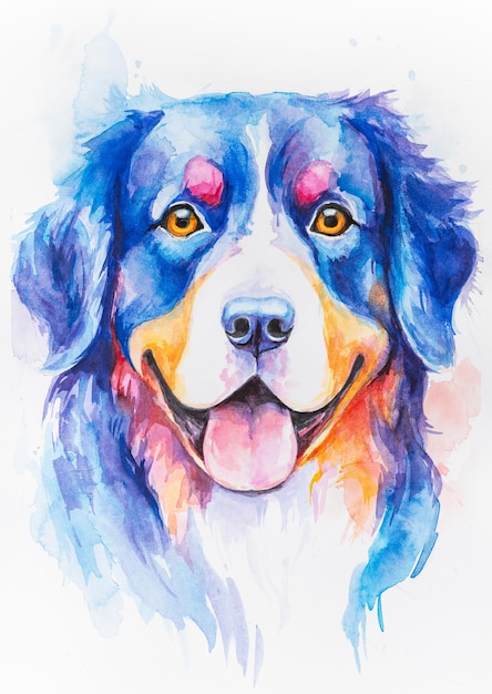 Ilustración Retrato de la montaña bernese Perro lindo aislado en fondo blanco acuarela rostros de perro colorido retrato de perro aislado en fondo blanco iconos de salpicaduras de pintura de perro