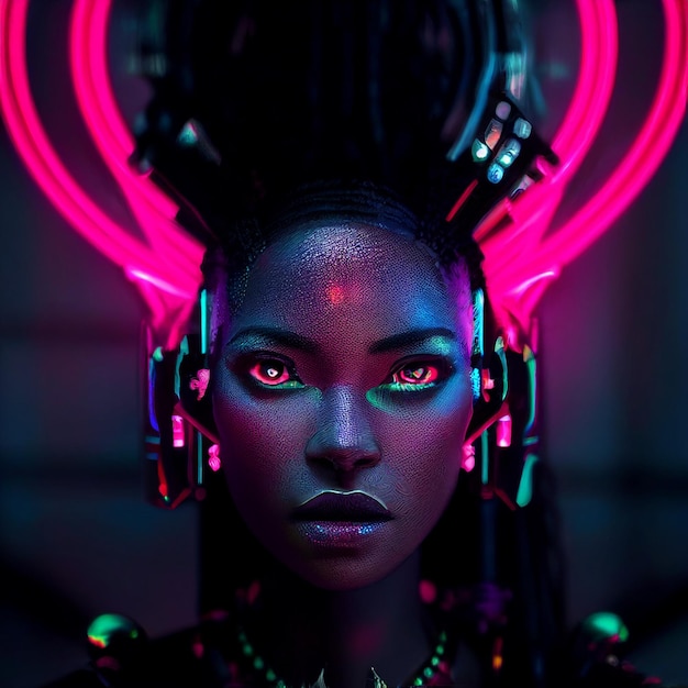 Ilustración de retrato de mujer afroamericana futurista