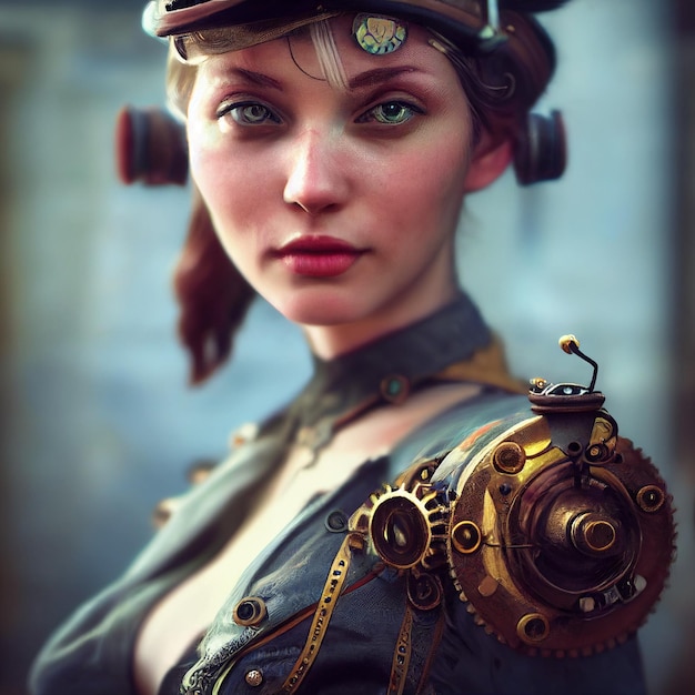 Ilustración de retrato de mujer Steampunk