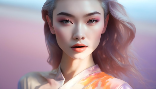 Ilustración de un retrato de una niña asiática usando IA generativa