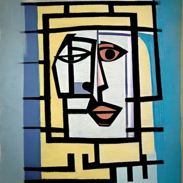 Foto ilustración del retrato del rostro del cubismo retrocolorista