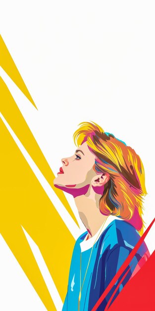 Foto ilustración retro de los años 80 de una mujer en colores vibrantes con espacio para texto