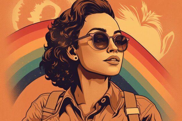 Ilustración retro de miembros lgbtq para el mes del Orgullo con ai generativo