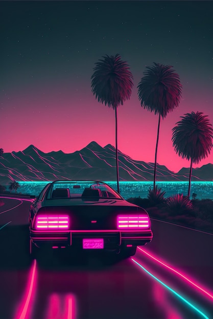 Ilustración de retroondas realista de Synthwave