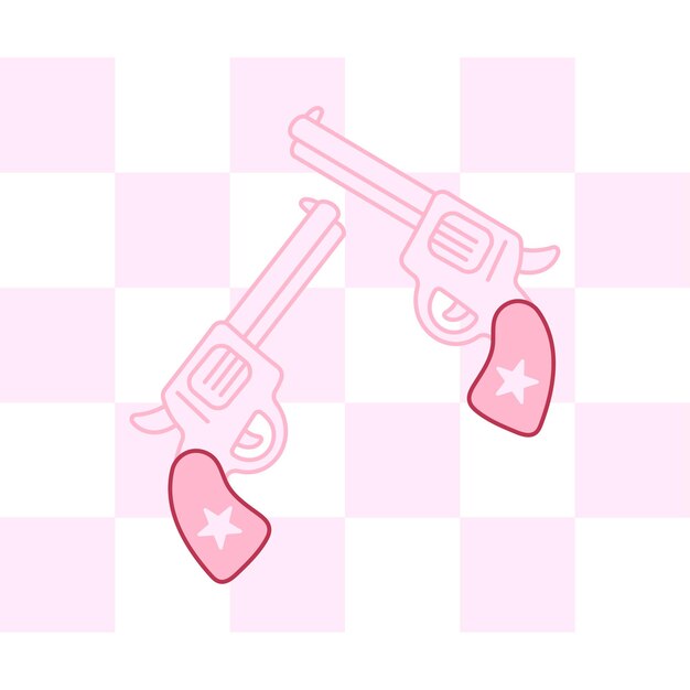 Ilustración de revólver rosa para diseños occidentales y retro