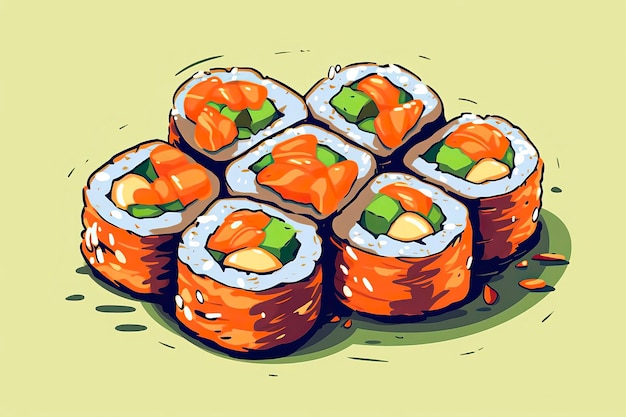 Foto ilustración de rollo de sushi ilustración de comida ia generativa