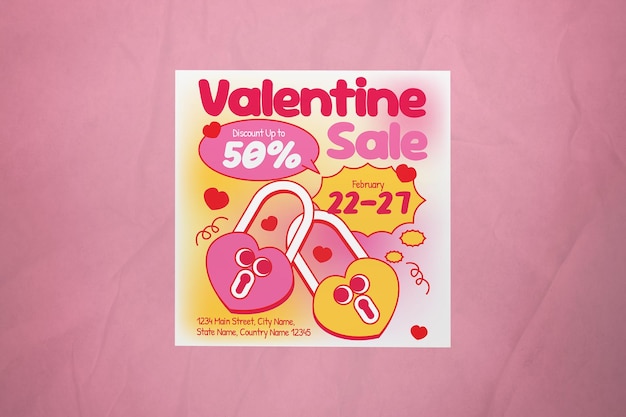 Ilustración rosada y peculiar venta de San Valentín en las redes sociales