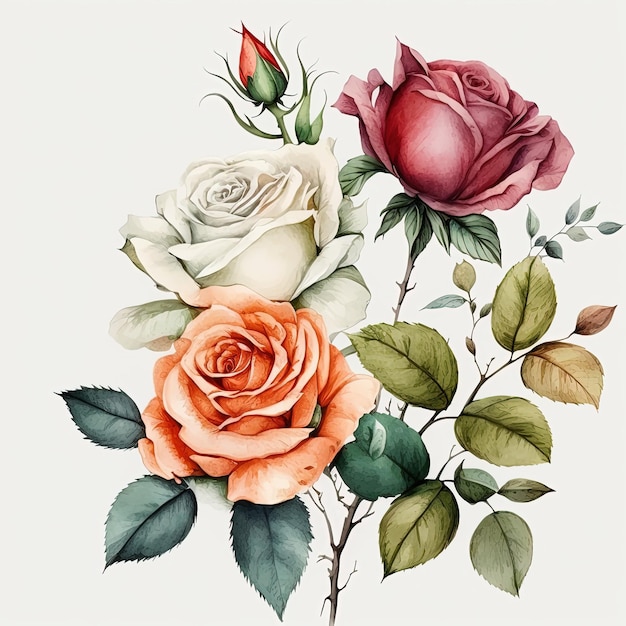 Ilustración de rosas de acuarela Invitación de boda Impresión de arte botánico
