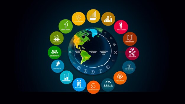 Foto ilustración de la rueda de desarrollo sostenible para el proyecto de responsabilidad social corporativa diseño conceptual para lograr el desarrollo sostenible para un mundo mejor iconos 3d 3d