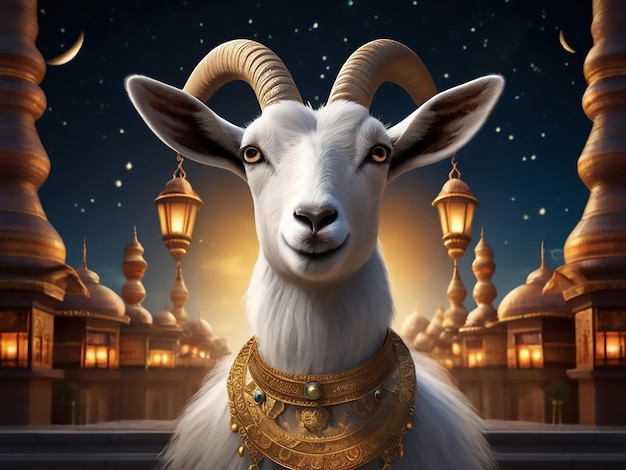 Ilustración del sacrificio de Eid ulAdha3D Imágenes de la celebración de los deseos de Eid