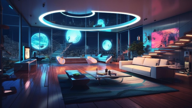 Foto ilustración de sala de estar futurista con smart