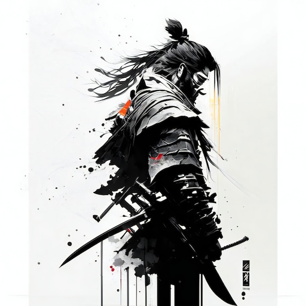 Foto ilustración de samurai con estilo de boceto de espada ia generativa