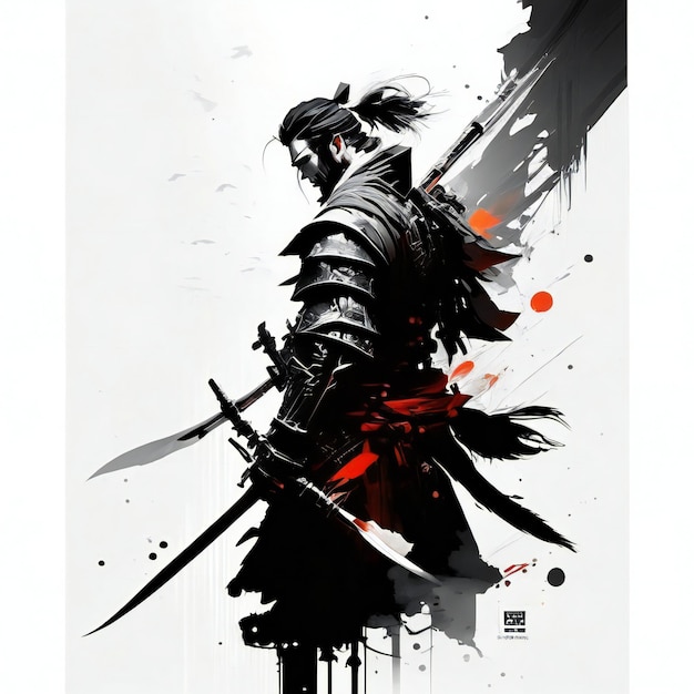 Ilustración de samurai con estilo de boceto de espada IA generativa