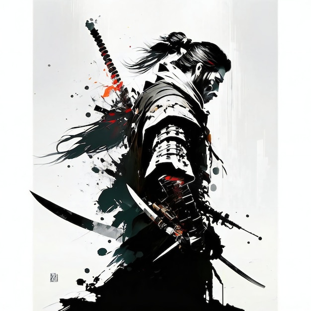 Ilustración de samurai con estilo de boceto de espada IA generativa