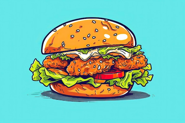 Ilustración de sándwich de pollo Ilustración de comida IA generativa