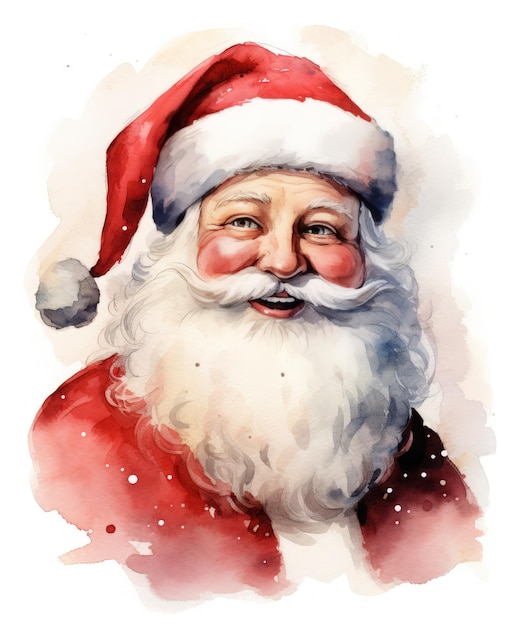 Ilustración de Santa Claus en acuarela con sonrisa y sombrero