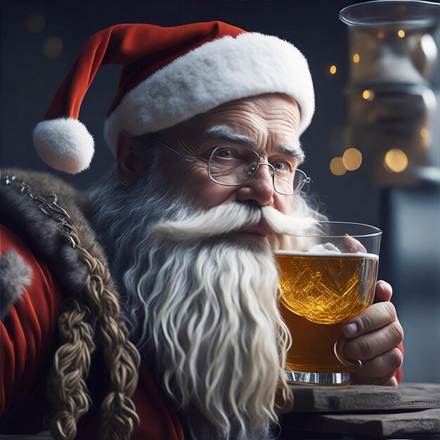 ilustración santa claus bebiendo whisky