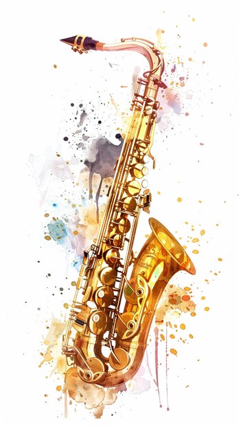 Foto ilustración de saxofón en acuarela diseño de fondo blanco vectorial colorido para ilustración de saxo