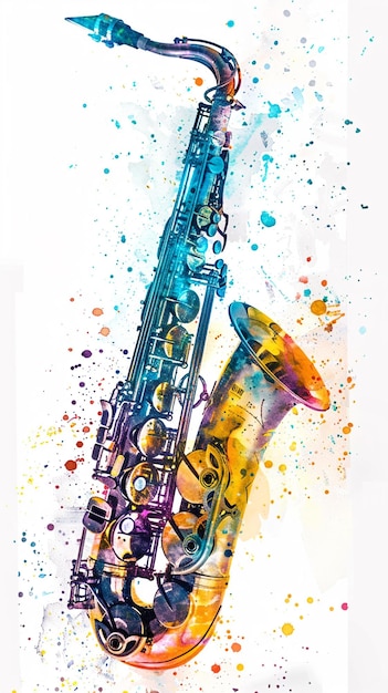 Ilustración de saxofón en acuarela diseño de fondo blanco vectorial colorido para ilustración de saxo