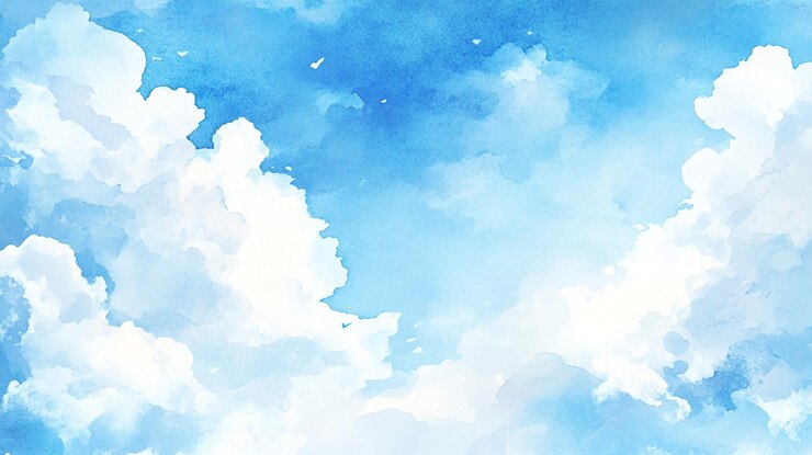 Una ilustración serena de nubes blancas esponjosas flotando en un cielo azul brillante durante un día soleado