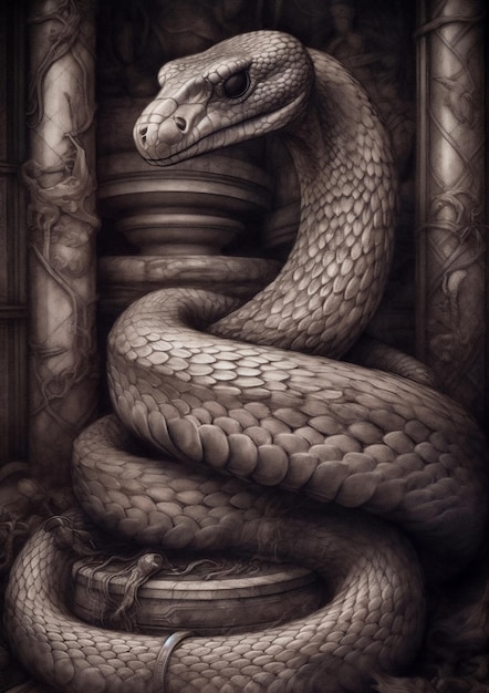 Ilustración de una serpiente en un escenario ficticio para el marco Arte conceptual de animales salvajes