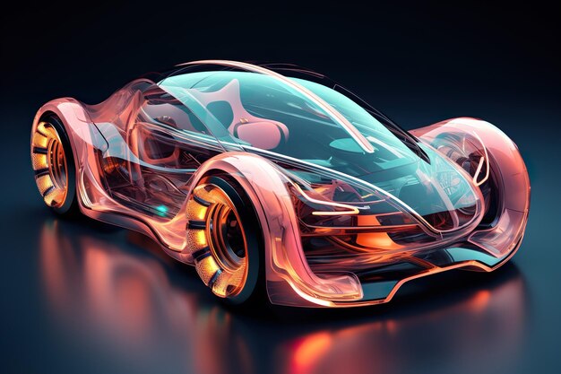 Ilustración de servicio de automóvil conceptual de estilo futurista de automóvil rosa con efectos de luz y neón