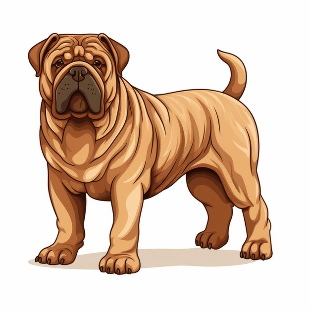 Ilustración de un Shar Pei con cola ondulada y marcas distintas