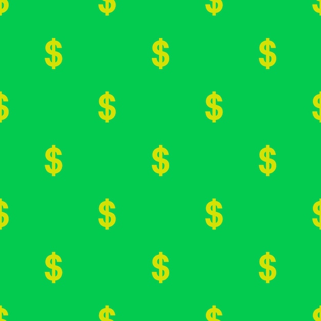 Ilustración de signo de dólar amarillo o patrón sin costuras de signo de peso sobre fondo verde