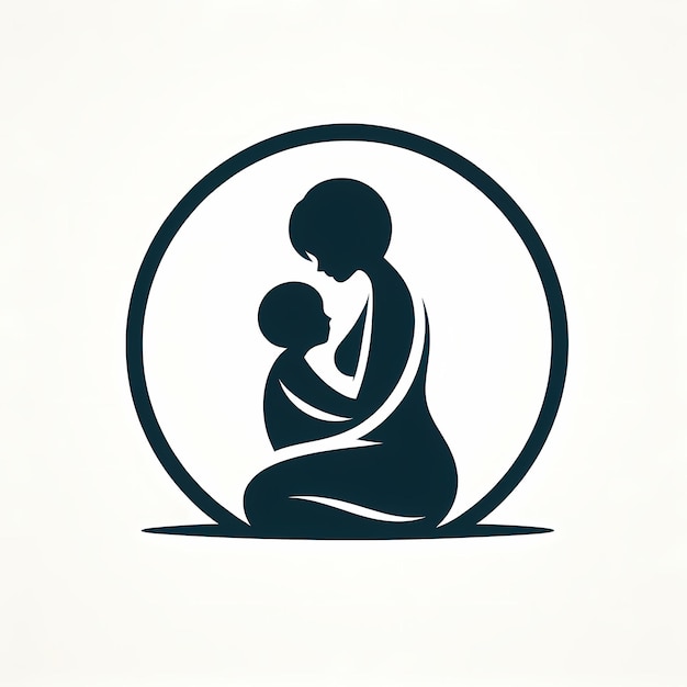 Foto ilustración de la silueta de la madre con su bebé tarjeta de feliz día de la madre logotipo de la hermosa mujer y el niño