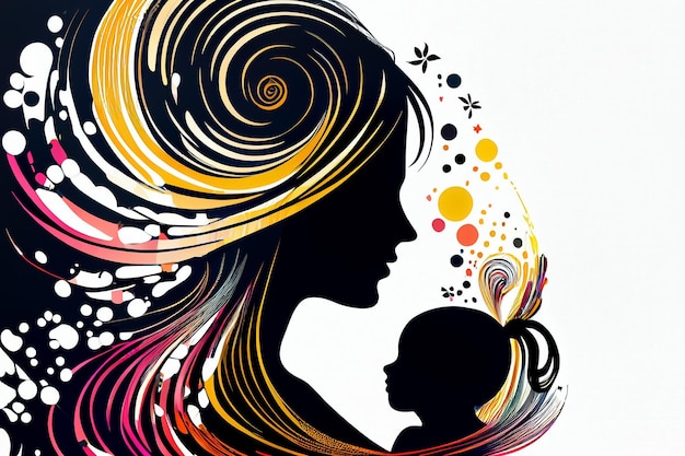 Ilustración silueta de mujer feliz sosteniendo al pequeño bebé de cerca AI