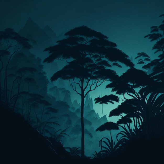 Foto ilustración de la silueta del paisaje de la selva en el ai generativo de fondo