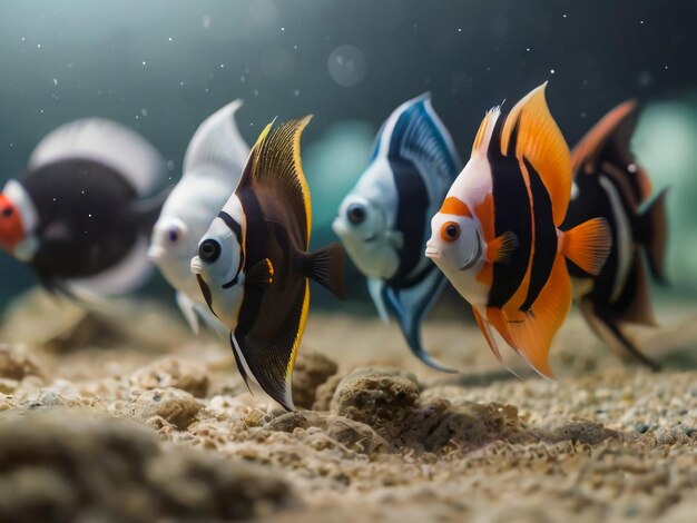 Foto ilustración de silueta de peces de acuario vectorial icono de pez de acuario plano de dibujos animados de colores para su