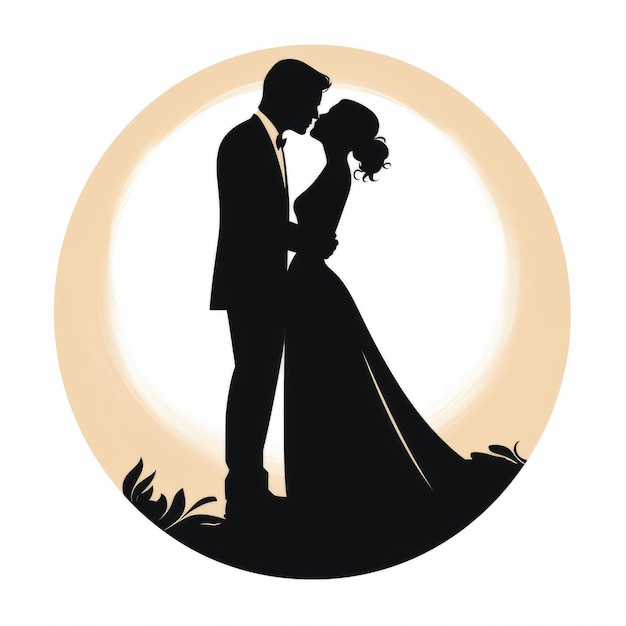 Ilustración de silueta romántica de boda con formas circulares